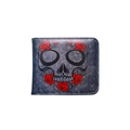 Slim dark grey PU leather wallet featuring retro skull and red rose floral prints - Round Eye Skull