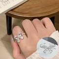 Silver bow ring with sparkling zircons featuring an adjustable open-end design - Full Zircon 3D Bow(JZ5331)