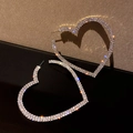 Elegant oversized heart earrings with crystal pavé setting in a bright silver finish - Silver Full Pave Heart Hoop (222)