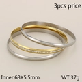 Set of 3 stackable 5.5mm steel bangles with silver smooth finish and gold pavé zircon - 3-Piece Silver Polished and Gold Zirconia Bangle Set (KB57877-LO)