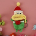 Green crochet sausage mouth key case with Christmas hat and red scarf for women - Green with Christmas Hat