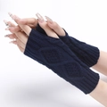 Navy blue cable knit fingerless gloves with thumb hole for winter warmth - Navy Blue