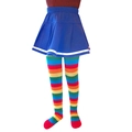 Kids rainbow striped tights paired with a blue pleated skirt for Halloween costume wear - 6-8 Years / Rainbow