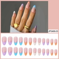 Faux ongles amande arc-en-ciel avec pointes françaises pastel et couleurs macaron - Macaron Coloré French (JP0468-03)