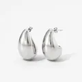 Polished silver teardrop earrings in high-gloss stainless steel, variant PDE2047 - Large (33mm x 20.2mm) / Large Silver (PDE2047)