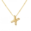 Minimalist gold-plated balloon style letter X pendant necklace with beaded chain - Gold Letter X