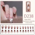 Sweet pink coffin press-on nails with silver glitter and 3D white bow tie designs - Brown Nude Gradient Silver Shimmer Bow (D238)