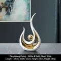 Modern abstract ceramic sculpture in white and gold finish, short style 24cm height - White Gold Phoenix (Short)