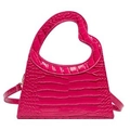 Sac à main rose avec poignée en cœur, motif crocodile et bandoulière amovible - Rouge