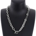 Silver stainless steel OT toggle necklace with mixed paperclip and oval link chain - Asymmetric Splicing Style / Steel Color (KN203295-KFC)
