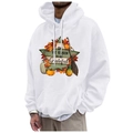 White fleece drawstring hoodie for men with grateful season pumpkin graphic print - S / White Grateful (58)