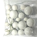 Set van witte taartdecoratie ballen met groene stokjes in verschillende maten - Mix 20 Stuks / Wit