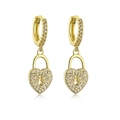 Exquisite 18K gold plated heart lock earrings with pavé set cubic zirconia on white background - Heart Lock