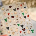Stickers à ongles vintage M-1277 avec motifs rétro soleil, lune et cœur dorés - M-1277 Nouveau Relief - Gelée + Marquage à Chaud Or Mat