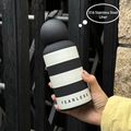 316 stainless steel vacuum flask with black and white stripes and Fearless text - 350ml / Black Spherical Lid / Black White Wide Striped Slogan