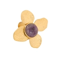 Anello a fiore stile palazzo francese con ametista viola e petali placcati oro - Ametista