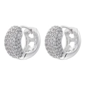 Detail showing heart-shaped cutouts and pave-set zircons on silver huggie earrings - Silver Base White Zircon 1 Pair
