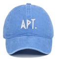 Washed light blue cotton baseball cap featuring white APT. letter embroidery on front - Light Blue