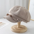 Casquette gavroche beige en lin avec bords volantés élégants et tissu texturé - M(56-58cm) / Kaki (80854 Couleur Unie)