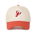 Detailed lobster embroidery and contrast stitching on a cotton baseball cap - Orange Red