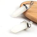 White quartz hexagonal prism pendant with silver bail for yoga gemstone necklace - White Jade