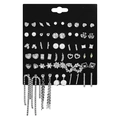 Set of 30 pairs of silver-tone earrings with pearls and rhinestones on black card - E0450-1 Silver Tassel Style