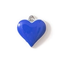 Blue enamel heart charm pendant with metal base for DIY jewelry making and bracelets - Dark Blue Silver Plated