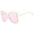 Fashionable square frame sunglasses in light pink with gold metal and pearl detail - Gold Frame Pink Lenses