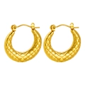 Golden stainless steel hoop earrings with quilted diamond pattern and hinged closure - Quilted Rhombus Hinged
