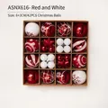 42-piece red and white Christmas ball set with snowflake patterns and mixed textures - Asnx616 (red And White) 42-pack