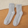 Light gray thermal coral fleece socks with non-slip silicone grips on the bottom - One Size / Light Gray