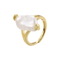 French vintage sun flower ring with white pearl in gold finish and adjustable band - Gold Baroque Pearl Style (VJ707)