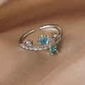 Macro shot of silver adjustable branch ring with purple, blue, and emerald gemstones - Adjustable Open / 18# Skyline Meteor (Silver)