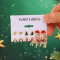6-pair Christmas earring set with gold snowflakes, Xmas trees, reindeer and wreaths - 04 KC Gold (6 Pairs Set)