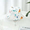 White children's bucket hat with colorful animal prints and adjustable windproof strap - White-Crocodile Lion
