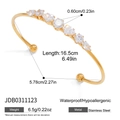 Size details of an 18k gold plated stainless steel open bangle with white zircon stones - Water Drop Zirconia Open Bangle (JDB0311123)