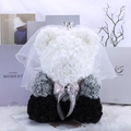 Elegant black and white PE foam rose bear with tiara and veil for wedding gifts - 35CM Naked Wedding Style Bear / Black Gradient