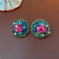 Orecchini rotondi vintage con strass colorati e cristalli verde smeraldo - 1# Clip per Orecchio - Multicolore