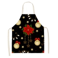 Détail du tablier de Noël en lin avec poinsettia et étoiles dorées sur fond noir - 47*38cm (Taille Enfant) / Cloches Dorées (AP-52006)