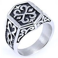 Vintage punk stainless steel ring for men featuring silver black floral relief pattern - 25308