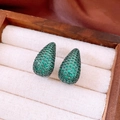 Vintage style drop earrings with green micro-pave crystals on wooden jewelry box - Teardrop / Silver Needle / Emerald