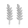 Minimalist silver leaf drop earrings with detailed feather texture in a metallic finish - Silver (2001)
