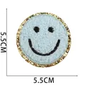 Lichtblauwe chenille smiley patch met gouden glitterrand, 5,5cm rond borduursel - Nr.24 - Lichtblauw Smile Gezicht