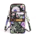 Minibolso bandolera de nailon con estampado floral y cremallera doble en negro rosa - Flor Verde