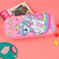 3D large-capacity unicorn pencil case with rainbow and castle pattern in pink EVA - Crown Unicorn