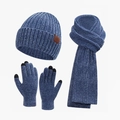 Winter 3er-Set mit Strickmütze Schal und Touchscreen-Handschuhen in Blau Melange - Marineblau