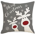 Grauer Weihnachts-Kissenbezug mit Rentier-Motiv und Merry Christmas Text für Sofa-Deko - Graues Rentier Merry Christmas