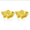 Minimalist gold ginkgo leaf stud earrings in polished stainless steel for women - Polished Simulation Ginkgo Leaf