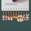Christmas earring set with Santa, snowman and bell charms in red and gold finish - Style 30 (5 Pairs Set)