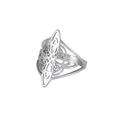 Silver stainless steel Celtic witch knot ring with hollow geometric patterns in main view - US 7 / Steel